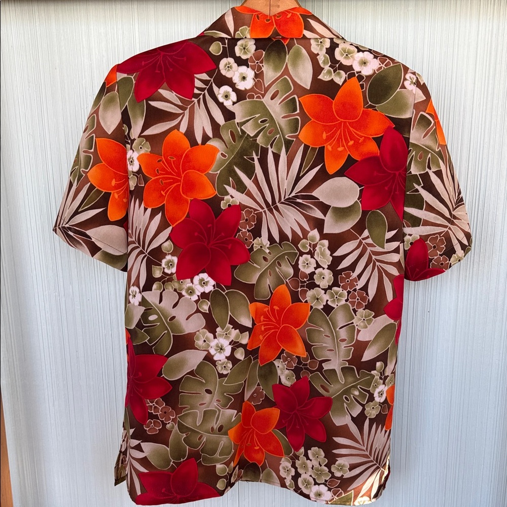 🌺 Vibrant 80s 90s Vintage Hawaiian Tropical Jungle Floral Button Down Shirt - Picture 8 of 9